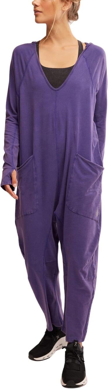 Free People Movement Womens XS Purple Hot Shot Long Sleeve Hooded Jumpsuit T5-2